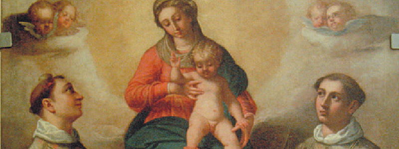 Madonna con Gesù, i santi Lorenzo e Stefano e il committente Giulio Pizj - Ignoto pittore carraccesco