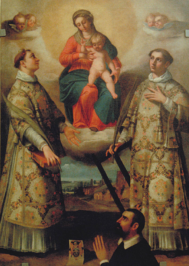 Madonna con Gesù, i santi Lorenzo e Stefano e il committente Giulio Pizj - Ignoto pittore carraccesco